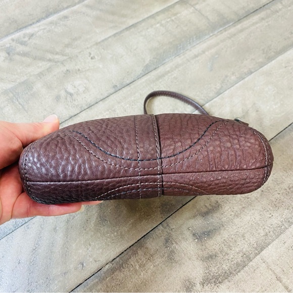 Coach Brown Pebbled Leather Wristlet Mini Bag with Silver Hardware - Picture 9 of 11